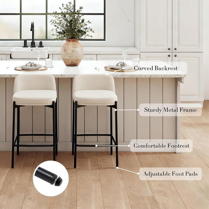 26 Inch Counter Height Bar Stools Set of 2, Modern Barstools, Beige