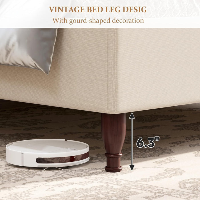 Queen Size Bed Frame Upholstered Platform Bed with 51" Tall Headboard Wingback, Soft Fabric, Retro Simple Style Platform Bed No Box Spring Needed, Easy Assembly, Beige