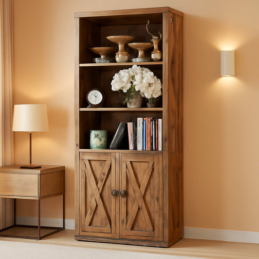 Industrial Bookshelves and Bookcases with Doors 11.8 in Depth Floor Standing 5 Shelf Display Storage Shelves Bookcase Home Decor Furniture for Home, Office, Living Room, Bedroom