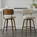 Swivel Bar Stools Set of 3, 26" Counter Height, Beige Grey | Walnut Wood Legs, Upholstered Seat, Supportive Backrest, Easy-Clean Faux Leather, Mid-Century Modern, 4-Inch Cushion