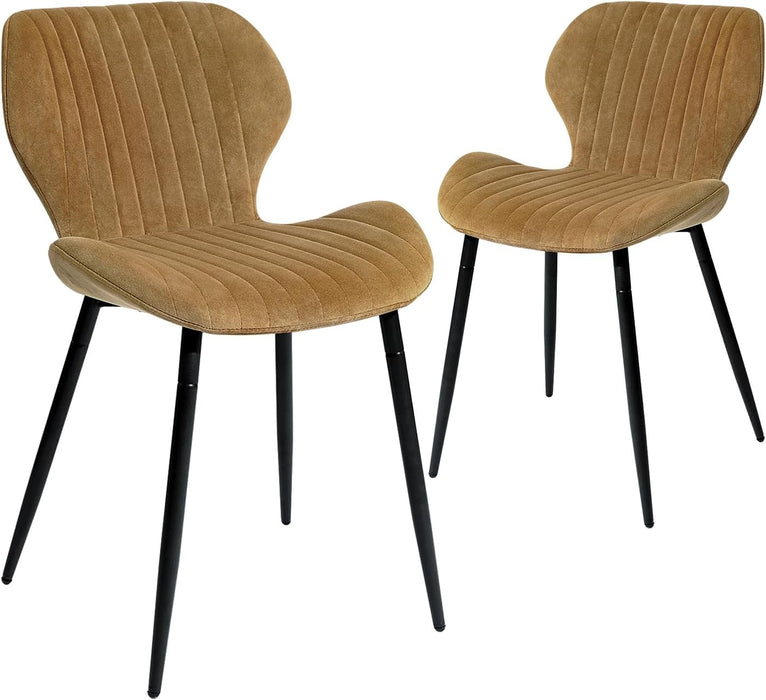 Mid Century Modern Dining Chairs Set of 2, Upholstered Kitchen Dining Room Chairs, Velvet Comfortable Dining Chair with Metal Legs, for Kitchen, Dining, Living Room, Yellowish Brown