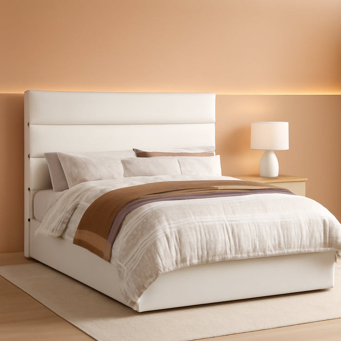 Full Size Platform Bed Frame with 4 Storage Drawers, Velvet Upholstered Headboard, Mattress Foundation with Wooden Slats Support, No Box Spring Needed, Easy Assembly, White