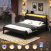 Full Size Bed Frame with LED Lights and Charging Station, Black