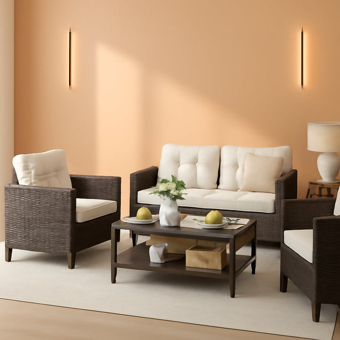 4 Pieces Patio Furniture Sets Rattan Chair Wicker Conversation Sofa Set, Outdoor Indoor Backyard Porch Garden Poolside Balcony Use (Beige)