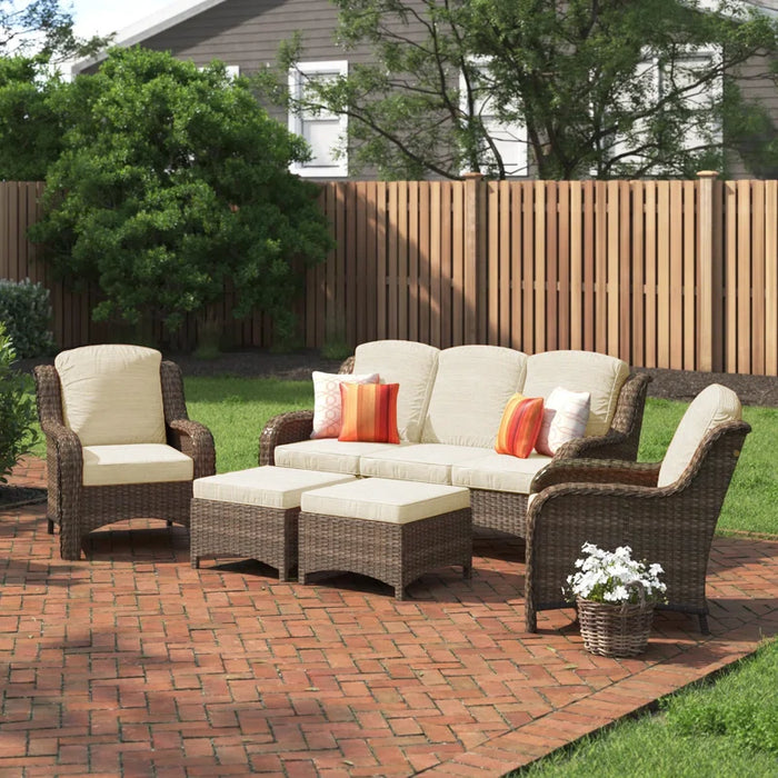 Melanson Patio 5 Piece Rattan Seating Group with Cushions
