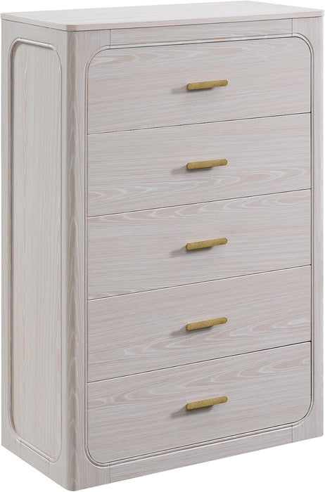 46" Tall Transitional 5-Drawer Dresser for Bedroom, Frosted Oak