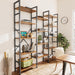 Triple Bookshelf, Bookcase with 14 Open Display Shelves, Wide Book Shelf Book Case for Home & Office, 5 Tier, Brown