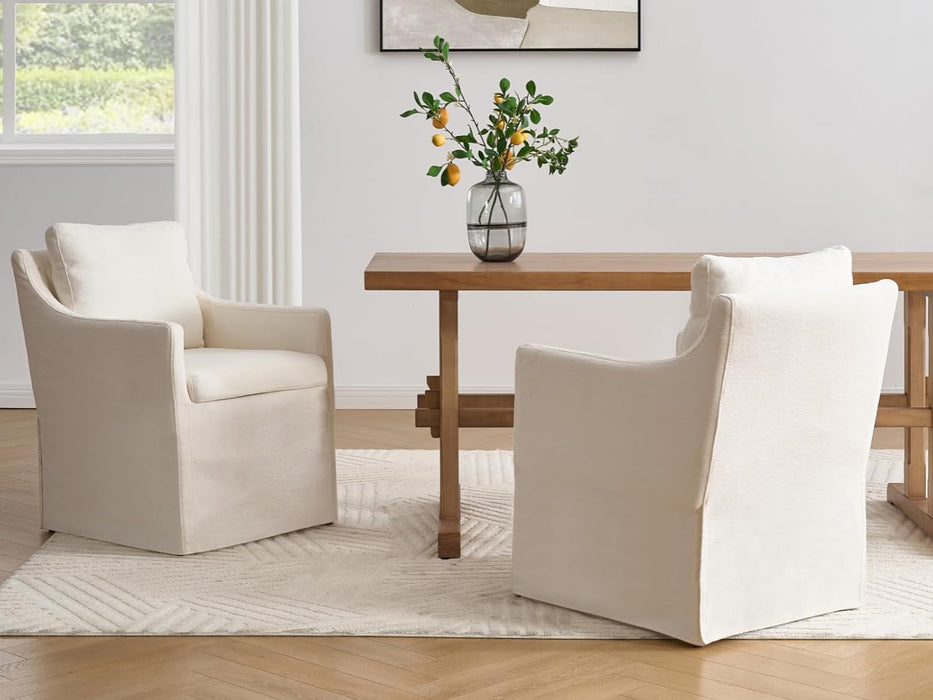 Farmhouse Upholstered Dining Chair, Modern Kitchen& Dining Room Chairs with Arms, Beige Accent Chair for Living Room, Comfy Single Sofa for Bedroom Reading Waiting Kitchen Room, Chenille