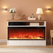 Fireplace TV Stand with 50" Electric Fireplace, Fireplace Entertainment Center with 3-Side Glass Insert, 3 Drawers, TV Stands for Living Room, White