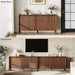 59 Inch Walnut Buffet Cabinet, Mid Century Wood Sideboard Storage | 4 Doors and Adjustable Shelves, Solid Wood round Legs. Ideal for Kitchen, Living Room, Coffee Bar, Dining Room.