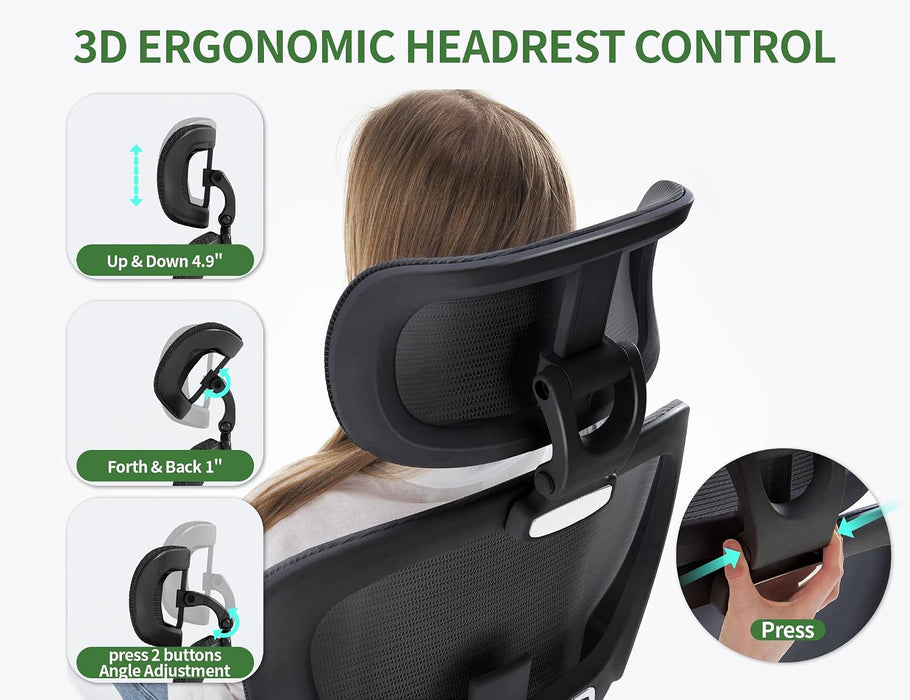 Ergonomic Office Chair - 330LBS Computer Desk Chair with Headrest&Lumbar