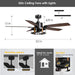 52 Inch Ceiling Fan with Light and Remote Control, Farmhouse Ceiling Fans with LED Lighting for Indoor and Outdoor, Black Caged Ceiling Fan for Bedroom Living Room and Garage