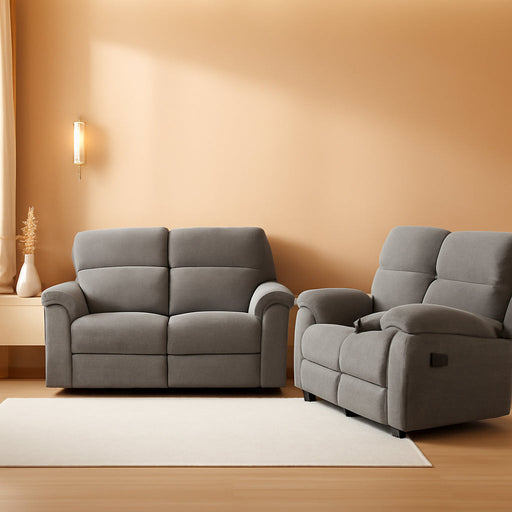 Lerona Fabric 2-Piece Recliner Sofa Set with Pillow Top Arms, Loveseat Console and Cupholders & Wireless Charging for Living Room, Bedroom, Office, Light Gray