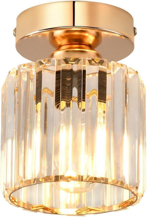 Mini Crystal Semi Flush Mount Ceiling Light Fixture, Gold Small Chandelier Hallway Light Fixtures for Foyer Entryway Walk-In Closet, Fit E26 Base Bulbs, 1-Light, 5.3Inch