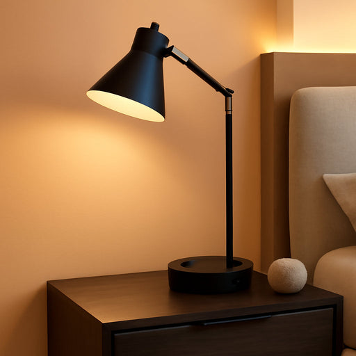 Astrum - LED Desk Lamp with Dual USB Charging Ports, 100% Metal, 270 Degree Swivel Arms, Soft White Light (3000K), Bedside & Home Office Table Lamp, ETL Listed, Black