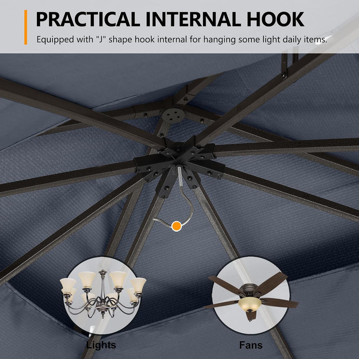 Outdoor Patio Gazebo 11X11 - Double Roof Canopy with Mosquito Netting for Backyard, Deck, Garden, Lawn, Dark Gray