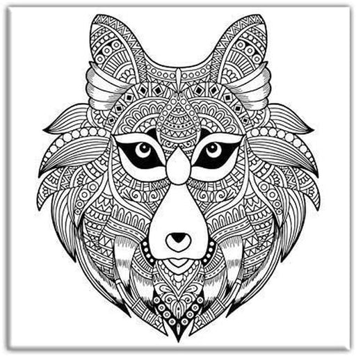 Wolf Coloring Canvas for Adults, Stretched Primed Canvas to Color 8 X 8 Inches