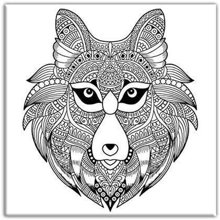 Wolf Coloring Canvas for Adults, Stretched Primed Canvas to Color 8 X 8 Inches