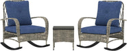 3 Piece Wicker Patio Furniture Set, PE Rattan Rocking Chairs with Coffee Table, Cushions, Outdoor Bistro Set for Porch, Garden, Poolside, Gray