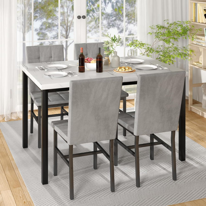 Dining Room Table Set 5 Piece Dining Table Set Marble Dining Table 4 Chair Dining Table Set for Kitchen Living Room Breakfast Small Spaces (White & Grey)