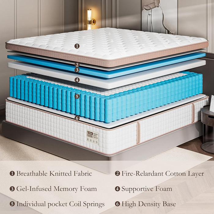 Queen Mattress 14 Inch - Premium Hybrid Mattress in a Box for Back & Lumbar Support, 366 Night Trial, Individual Pocket Spring Bed for Fiberglass-Free & Motion Isolation, Certipur-Us Certified