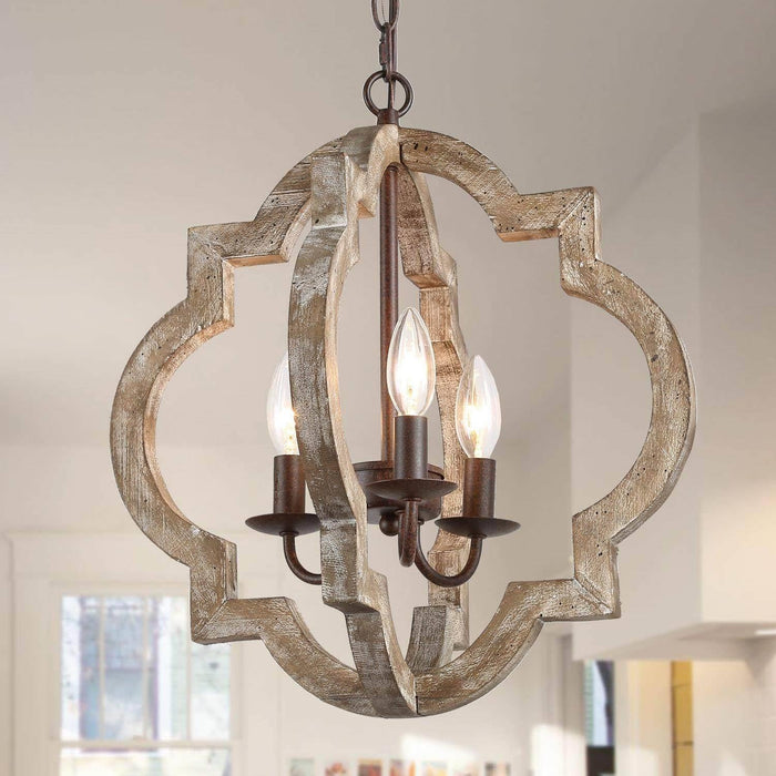 Rustic Farmhouse Wood Orb Chandelier Pendant Light