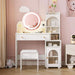 Kids Vanity Table and Chair Set, Toddler Dressing Table for 5-12 Year Old Little Girls, 2 in 1 Princess Makeup Vanity with Mirror & Lights, Wooden Pretend Play Vanity Desk, White