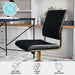 Ivy Armless Swivel Task Chair for Home Office in Black Faux Leather with Polished Brass Frame