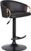 Solstice Adjustable Black Faux Leather Swivel Barstool with Black Powder Coated Finish and Gold Accents
