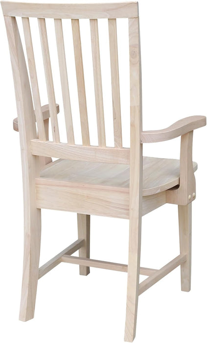 , Mission Side Chair with Arms, Solid Wood Parawood, Dining Chairs, Box Seat Construction, Traditional Kitchen/Dining Room Furniture, Unfinished