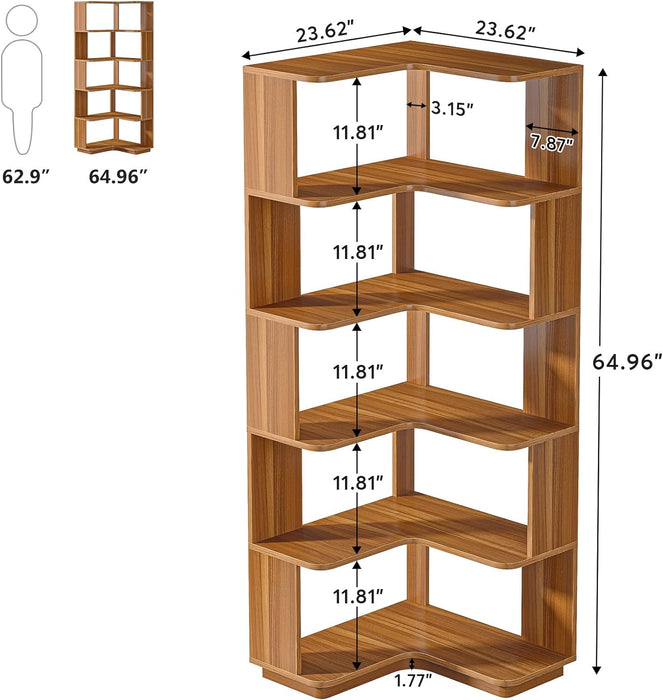 Industrial Corner Bookshelf 64.9 Inch Freestanding Wood