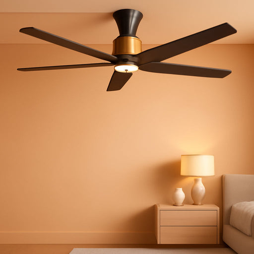 52 Inch Ceiling Fans with Lights, Large Air Volume Ceiling Fans with Reversible Quiet DC Motor and Remote（Black-Gold）