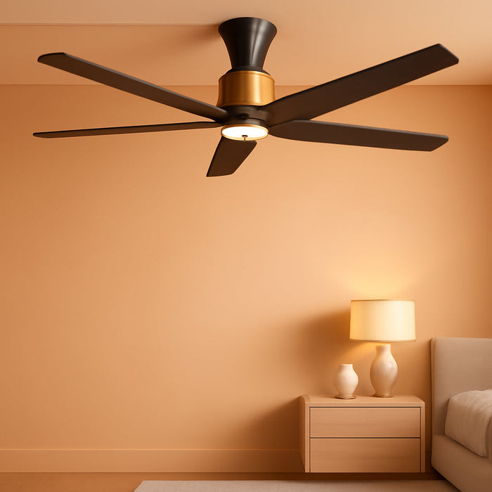 52 Inch Ceiling Fans with Lights, Large Air Volume Ceiling Fans with Reversible Quiet DC Motor and Remote（Black-Gold）