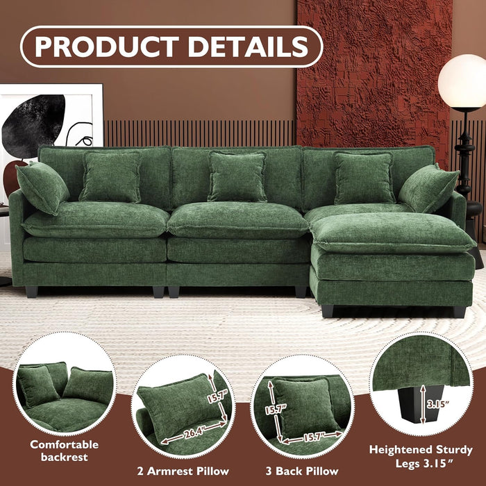 111.4Inch L Shaped Green ChenilleTextured Sectional Sofa