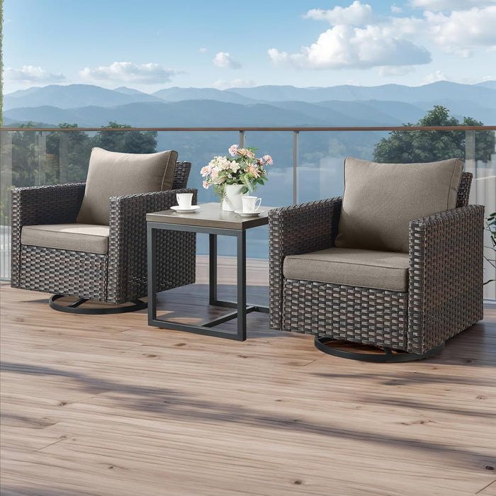 7 Piece Patio Furniture Set PE Wicker Outdoor Couch,Patio Swivel Rocker Chairs and Ottomans Tables for Porch,Garden,Backyard