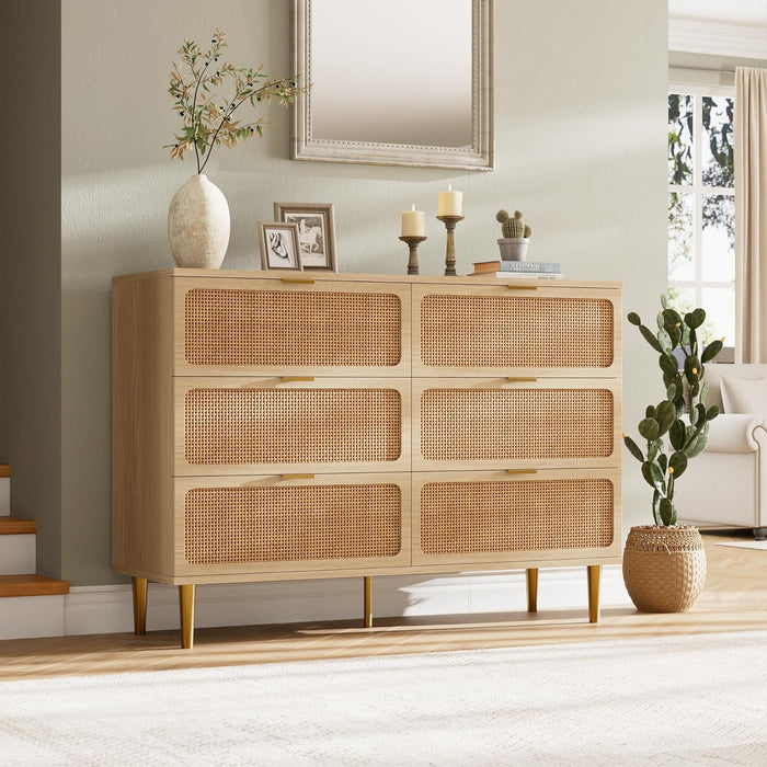 Handwoven Rattan Dresser With Deep Storage Drawers