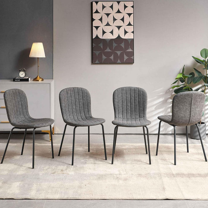 Dining Chairs Set of 4 PU Leather Dining Room Chairs with Black Metal Legs, Mid Century Modern Dining Chairs for Kitchen & Dining Room - Grey