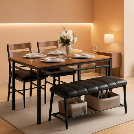 Dining Table Set for 4, Kitchen Table with Upholstered Bench and 2 Chairs, Kitchen Table and Chairs Set for Small Space, Apartment, Rustic Brown