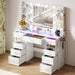 Vanity Desk with Lighted Mirror, Large Storage Makeup Table with 9 Drawers, Makeup Dressing Table with Crystal Ball Knobs Vanity Set for Women,White
