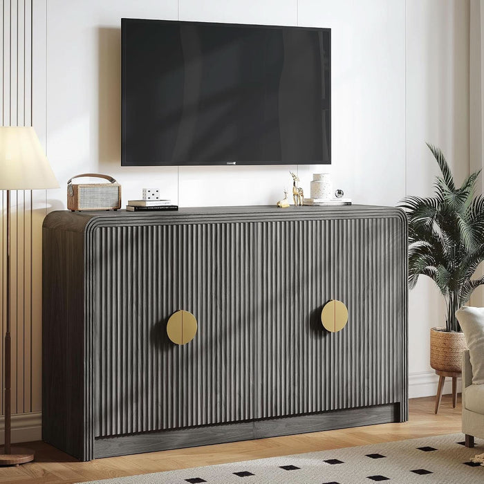 55" Fluted Buffet Sideboard Cabinet with Storage, Modern Mid-Century Buffet Cabinet with Adjustable Shelves, for Kitchen,Living Room,Entryway,Coffee Bar Cabinet (Dark Black Walnut)