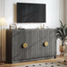 55" Fluted Buffet Sideboard Cabinet with Storage, Modern Mid-Century Buffet Cabinet with Adjustable Shelves, for Kitchen,Living Room,Entryway,Coffee Bar Cabinet (Dark Black Walnut)