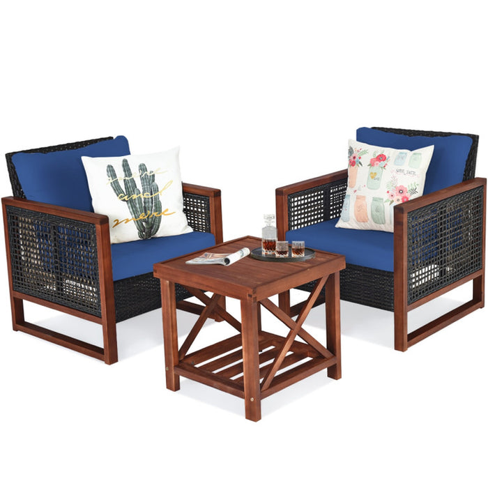 3 Pieces Acacia Wood Patio Furniture Set with Coffee Table