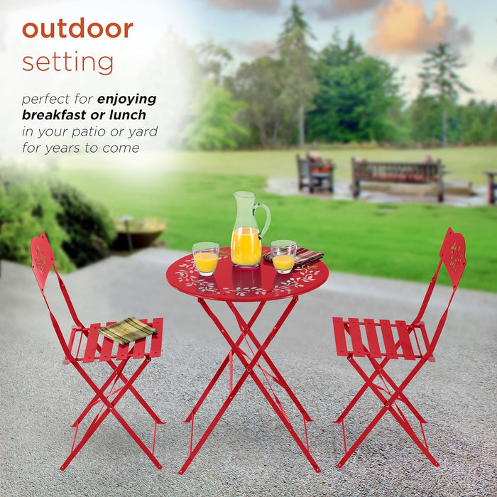Indoor/Outdoor 3-Piece Bistro Set Folding Table and Chairs Patio Seating, Red