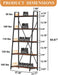 Ladder Shelf Bookcase, 5-Tier Industrial Ladder Bookshelf, Tall Living Room Shelves, Wood and Metal Leaning Shelf for Home Office, Kitchen, Bedroom, Balcony (Rustic Oak)