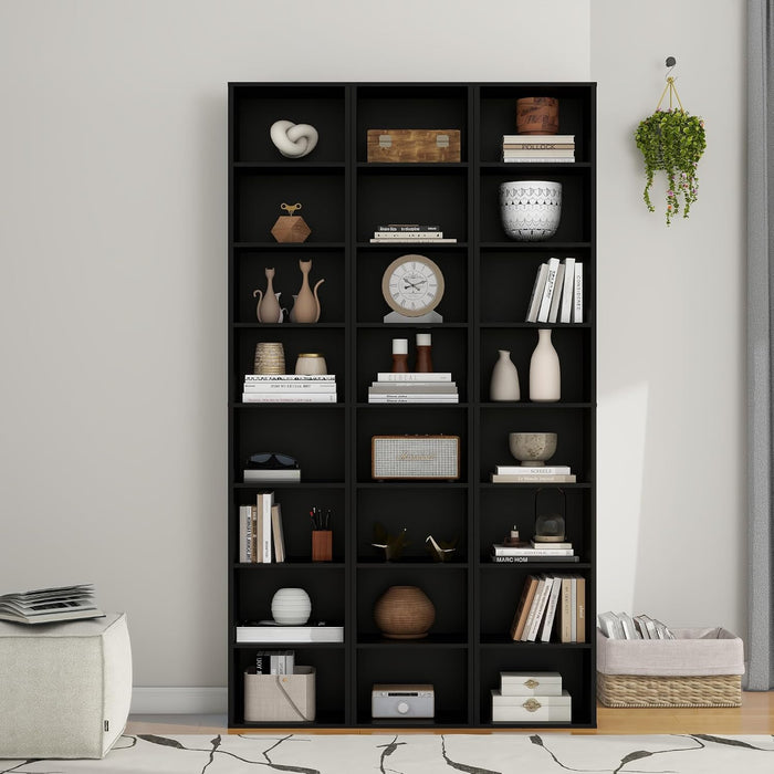 8 Tier Storage Shelf Bookcase, Slim Organizer Shelves Cabinet Tall Narrow Media Tower Rack Display Bookshelf for Home Office (Black)
