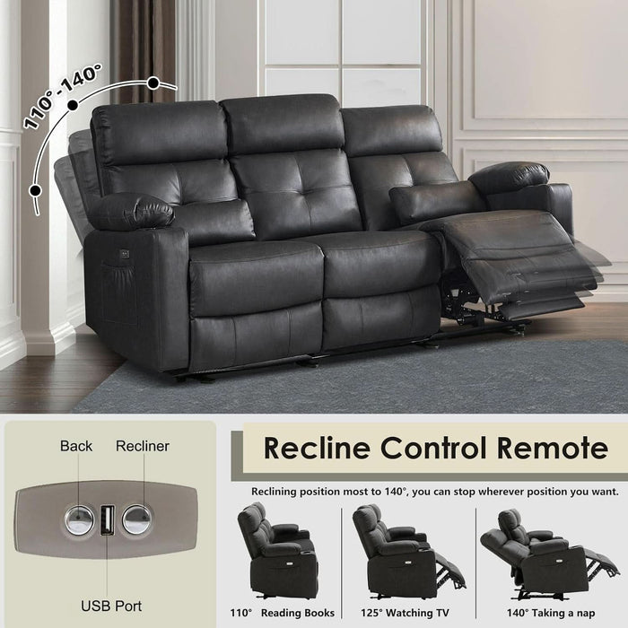 Power Reclining Sofa with Heat and Massage, Electric Reclining Couch with Extended Footrest, Wall Hugger Recliner Sofa 3 Seater with USB Ports & Cup Holders for Living Room, Bedroom