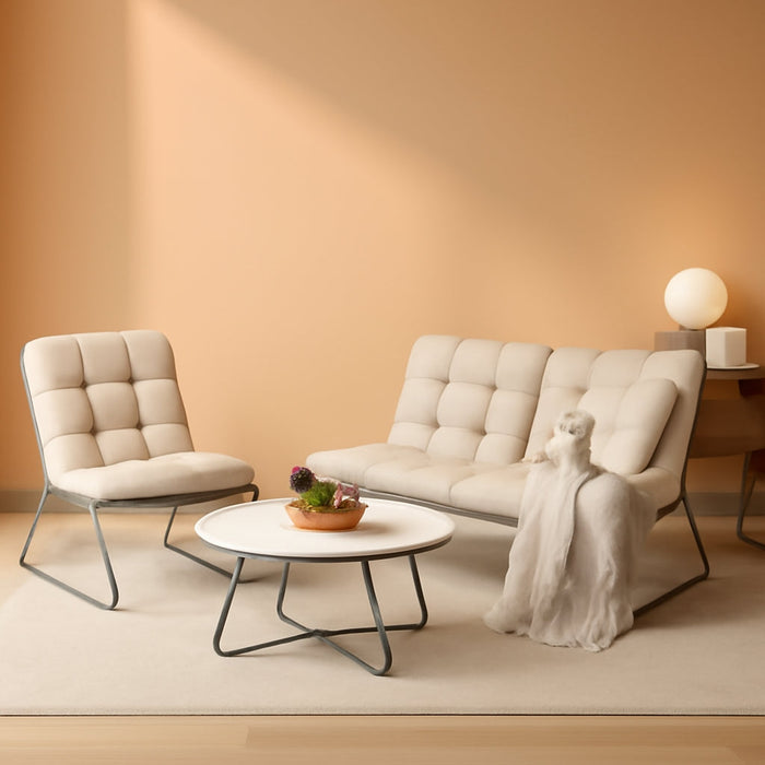 Outdoor Sofa Set, Comfy E-Coated Outdoor Furniture Set for 4 Person with Thick Olefin Cushions, Samba Patio Conversation Set with Coffee Table for Backyard,Garden,Porch,Poolside, Beige