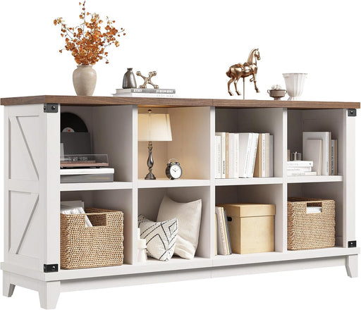 8-Cube Storage Organizer, Farmhouse Bookshelf, Display Shelf for Living Room, Bedroom, Home Office, White
