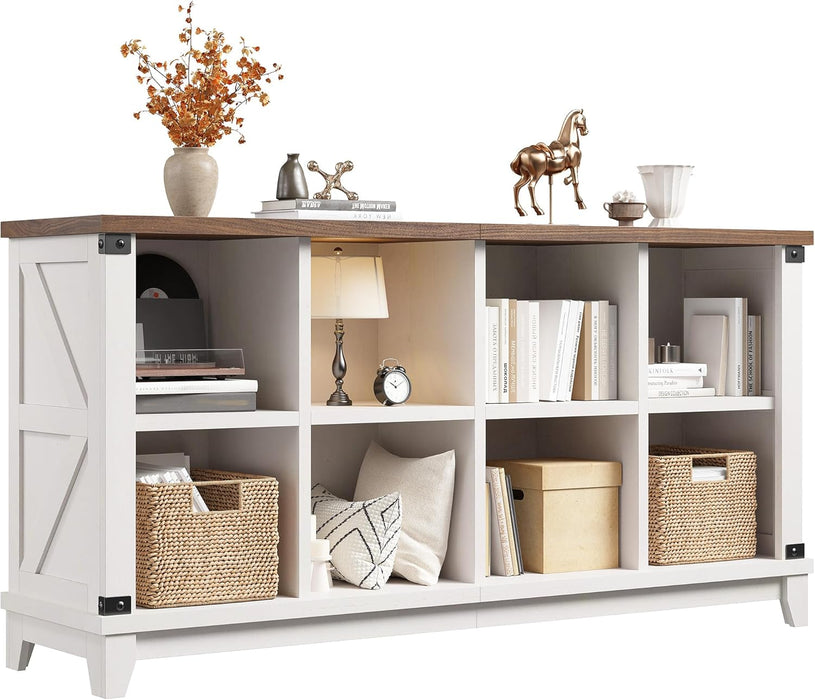 8-Cube Storage Organizer, Farmhouse Bookshelf, Display Shelf for Living Room, Bedroom, Home Office, White