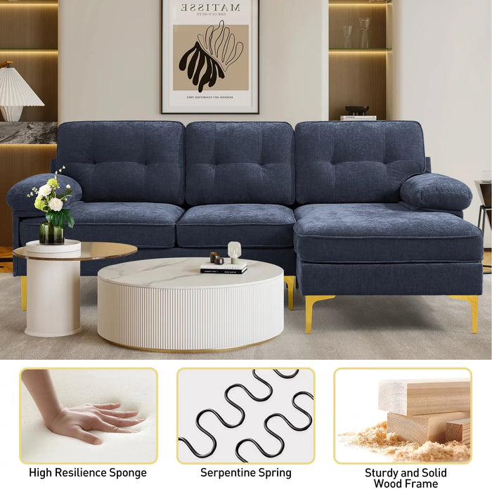 Convertible Sectional Sofa Couch, L-Shaped Couch with Reversible Chaise Lounge, Chenille Fabric Modern Sofa for Living Room, Apartment, Office, 3 Seats, Dark Blue